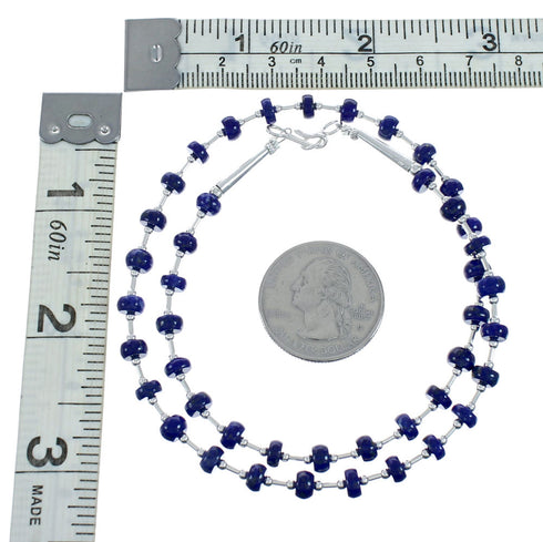 Native American Liquid Sterling Silver Lapis Bead Necklace X11000